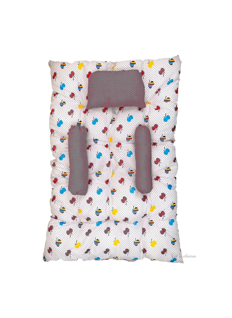 Kids Charm Baby Sleeping CherryMini Portable 2 in 1 for 0 to 4 Months New Born Baby Baby Sleeping Bed Cotton PillowGrey