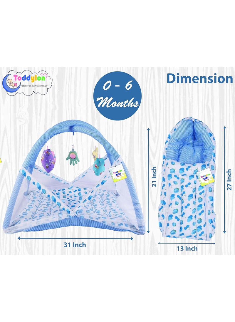 Toddylon Baby Bed New Born Baby Bedding Set Combo of Baby Mattress with Mosquito Net Sleeping Bags Cotton Beds Carry Bag Unisex Infants 06 Months 2PCS Set