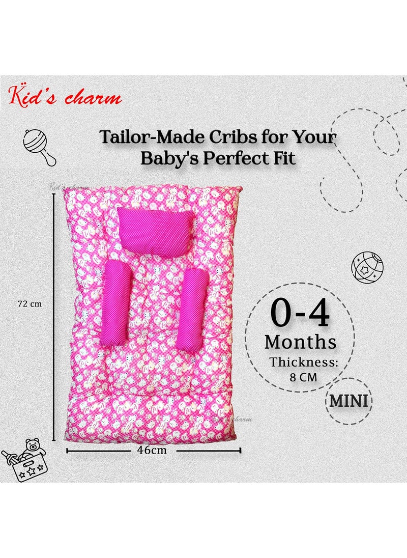 Kids Charm Baby Sleeping Bed TeddyMini Portable 2 in 1 for 0 to 4 Months New Born Baby Baby Sleeping Bed Cotton PillowPink