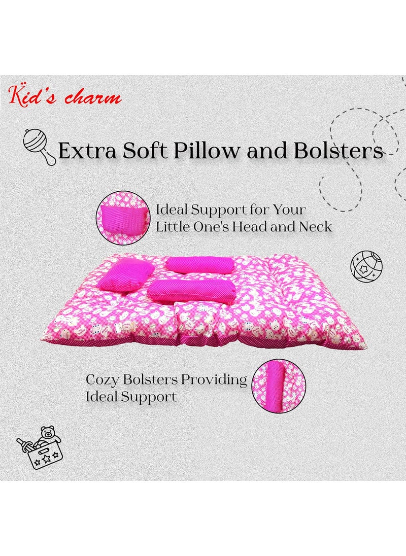 Kids Charm Baby Sleeping Bed TeddyMini Portable 2 in 1 for 0 to 4 Months New Born Baby Baby Sleeping Bed Cotton PillowPink
