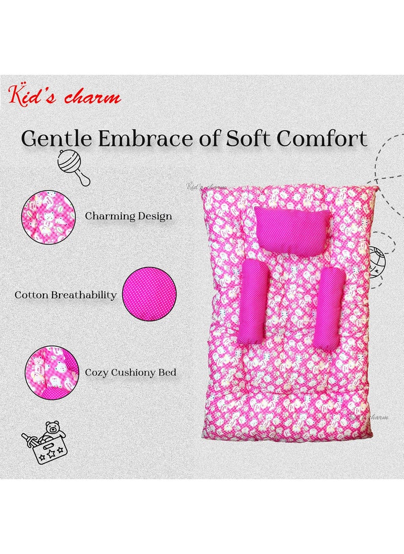 Kids Charm Baby Sleeping Bed TeddyMini Portable 2 in 1 for 0 to 4 Months New Born Baby Baby Sleeping Bed Cotton PillowPink