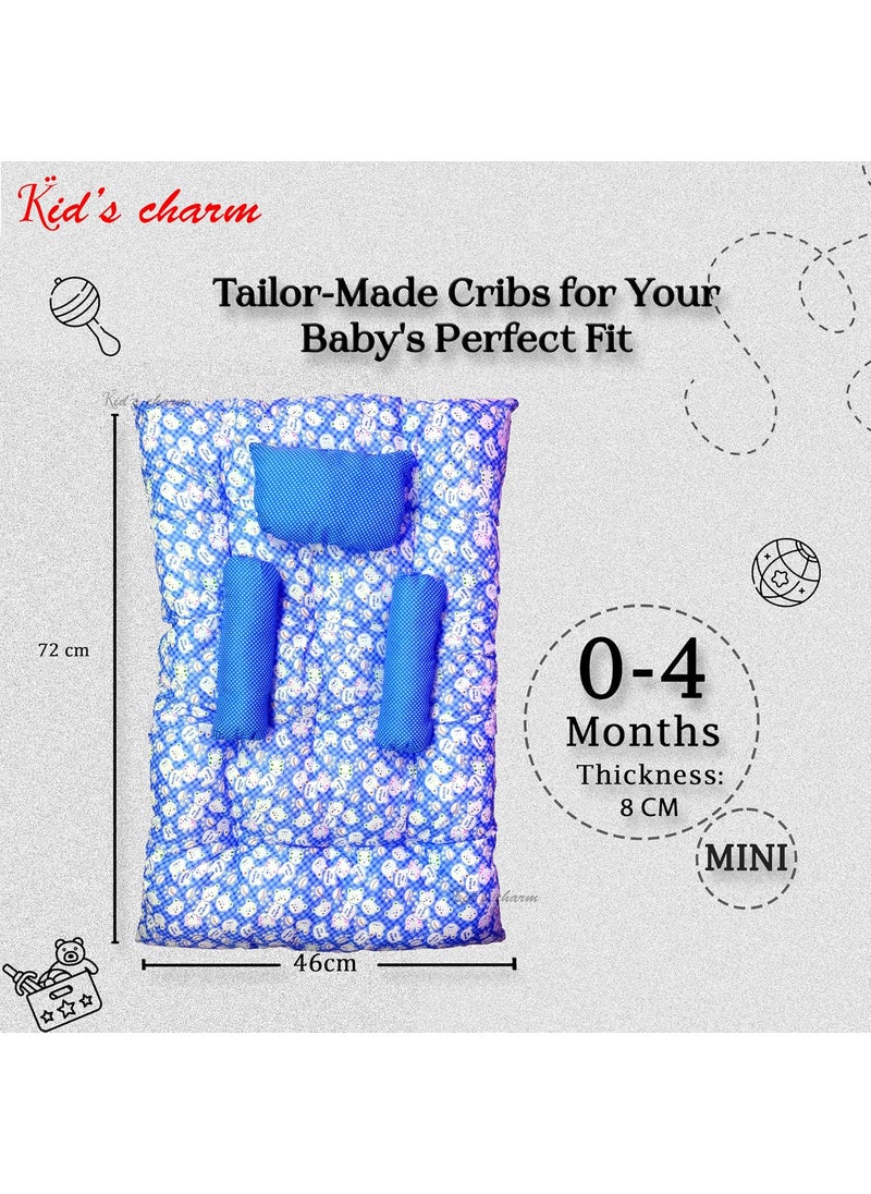 Kids Charm Baby Sleeping TeddyMini Portable 2 in 1 for 0 to 4 Months New Born Baby Baby Sleeping Bed Cotton PillowBlue