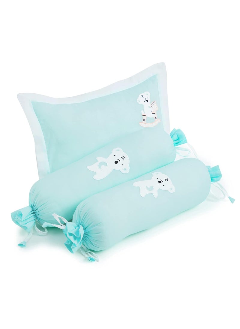The White Cradle Cot Pillow 2 Bolsters Set with Fillers Organic Cotton Fabric Protective Comfort Softest Fiber Filling Blue Koala