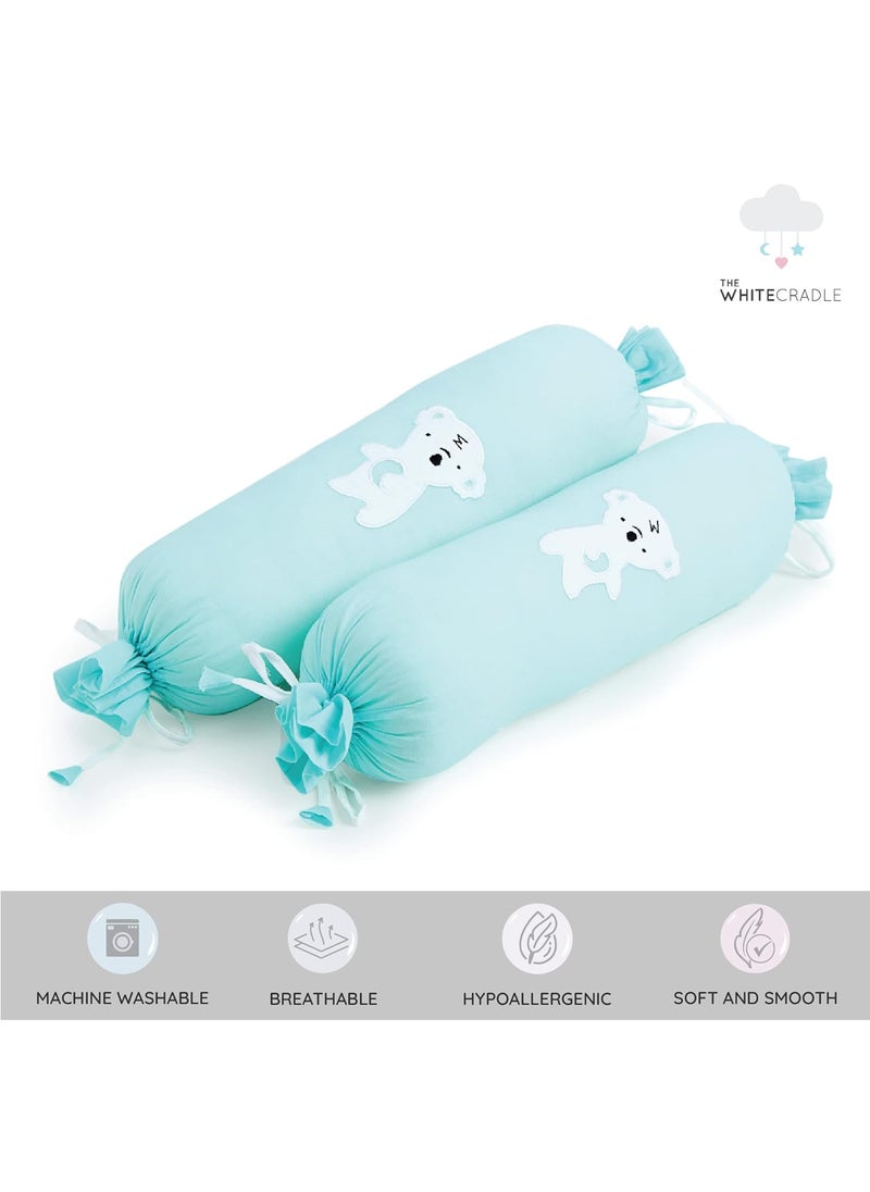 The White Cradle Cot Pillow 2 Bolsters Set with Fillers Organic Cotton Fabric Protective Comfort Softest Fiber Filling Blue Koala