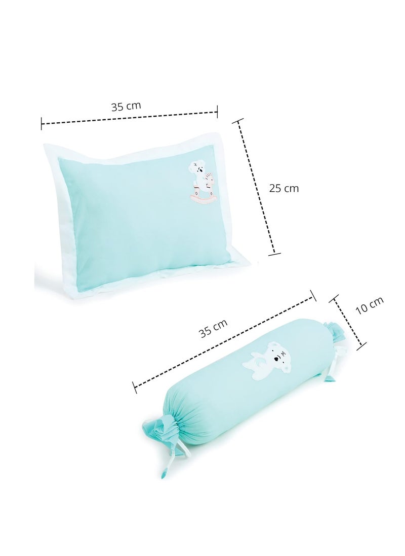The White Cradle Cot Pillow 2 Bolsters Set with Fillers Organic Cotton Fabric Protective Comfort Softest Fiber Filling Blue Koala