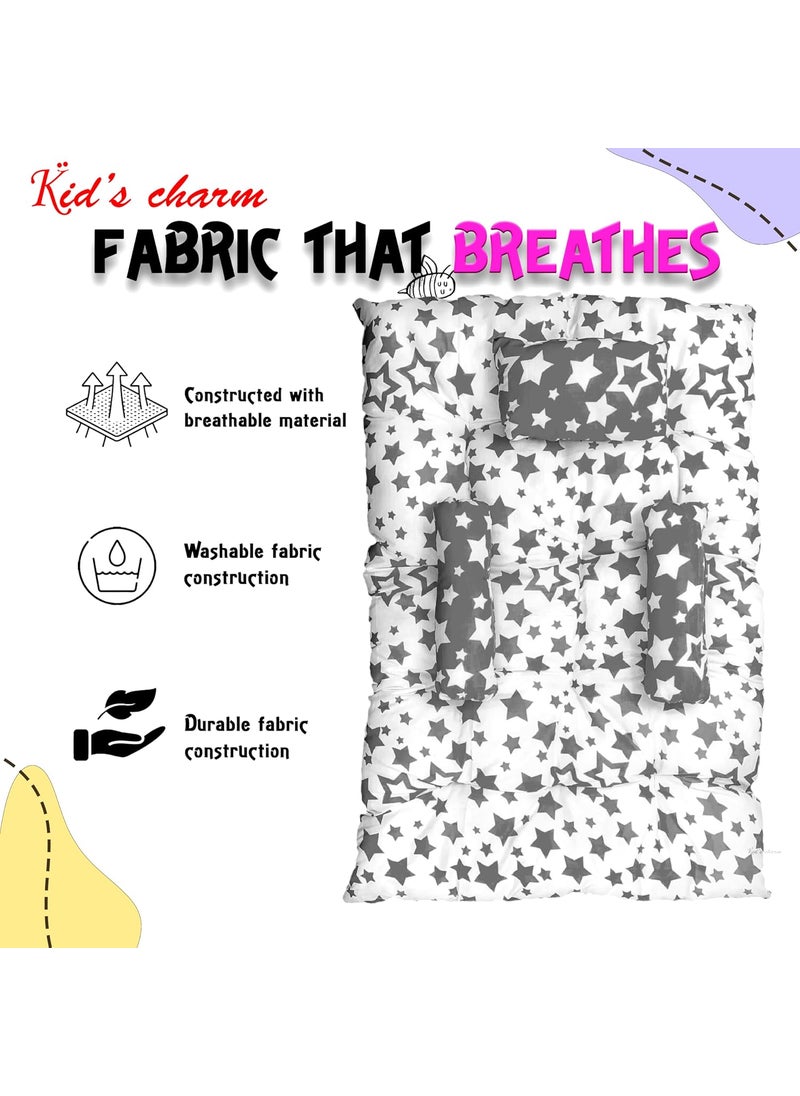 Kids Charm Baby Sleeping StarMultiMini Portable 2 in 1 for 0 to 4 Months New Born Baby Baby Sleeping Bed Cotton PillowGrey