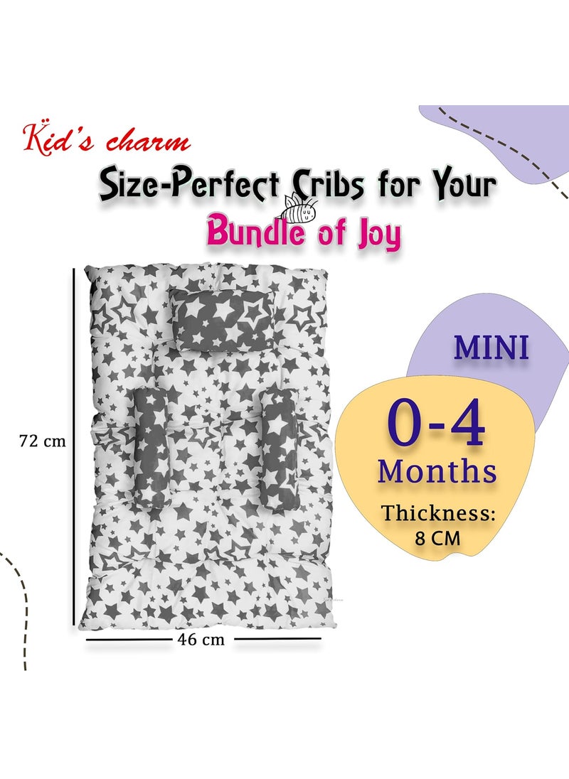 Kids Charm Baby Sleeping StarMultiMini Portable 2 in 1 for 0 to 4 Months New Born Baby Baby Sleeping Bed Cotton PillowGrey