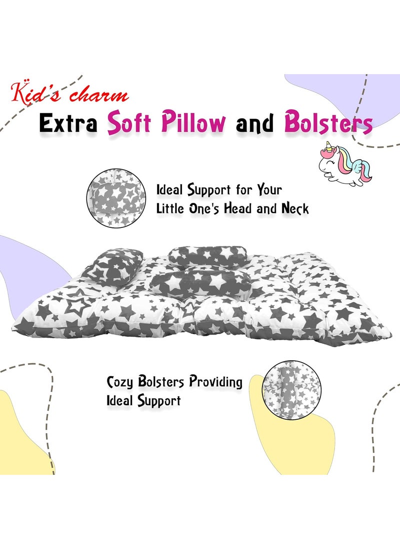 Kids Charm Baby Sleeping StarMultiMini Portable 2 in 1 for 0 to 4 Months New Born Baby Baby Sleeping Bed Cotton PillowGrey