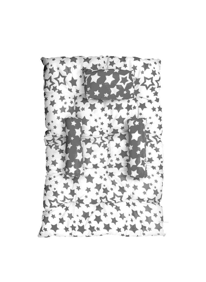 Kids Charm Baby Sleeping StarMultiMini Portable 2 in 1 for 0 to 4 Months New Born Baby Baby Sleeping Bed Cotton PillowGrey