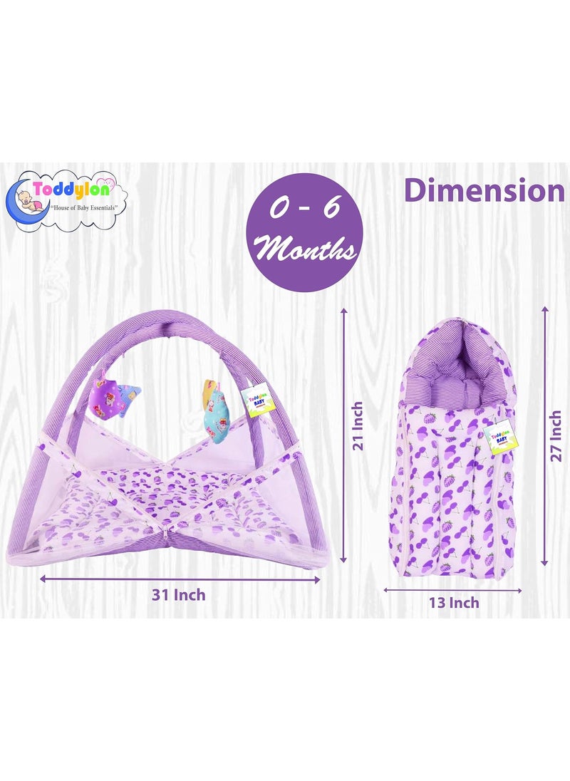 Toddylon Baby Bed New Born Baby Bedding Set Combo of Baby Mattress with Mosquito Net Sleeping Bags Cotton Beds Carry Bag Unisex Infants 06 Months 2PCS Set