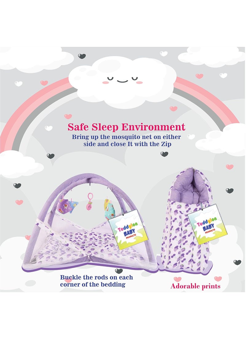Toddylon Baby Bed New Born Baby Bedding Set Combo of Baby Mattress with Mosquito Net Sleeping Bags Cotton Beds Carry Bag Unisex Infants 06 Months 2PCS Set