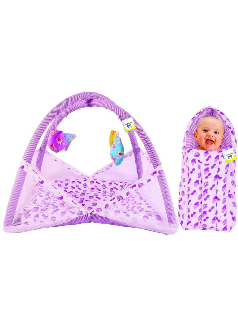 Toddylon Baby Bed New Born Baby Bedding Set Combo of Baby Mattress with Mosquito Net Sleeping Bags Cotton Beds Carry Bag Unisex Infants 06 Months 2PCS Set