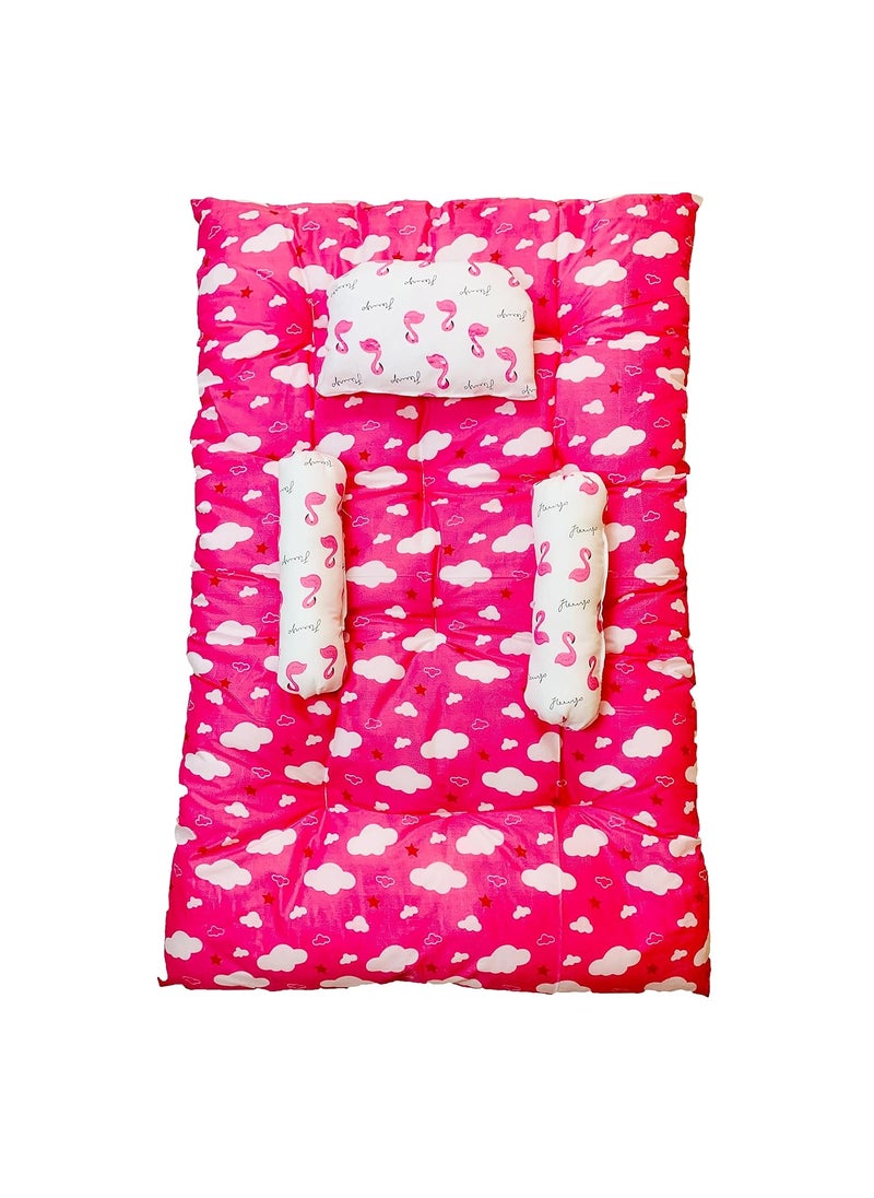 Kids Charm Baby Sleeping Bed CloudMini Portable 2 in 1 for 0 to 4 Months New Born Baby Baby Sleeping Bed Cotton PillowPink