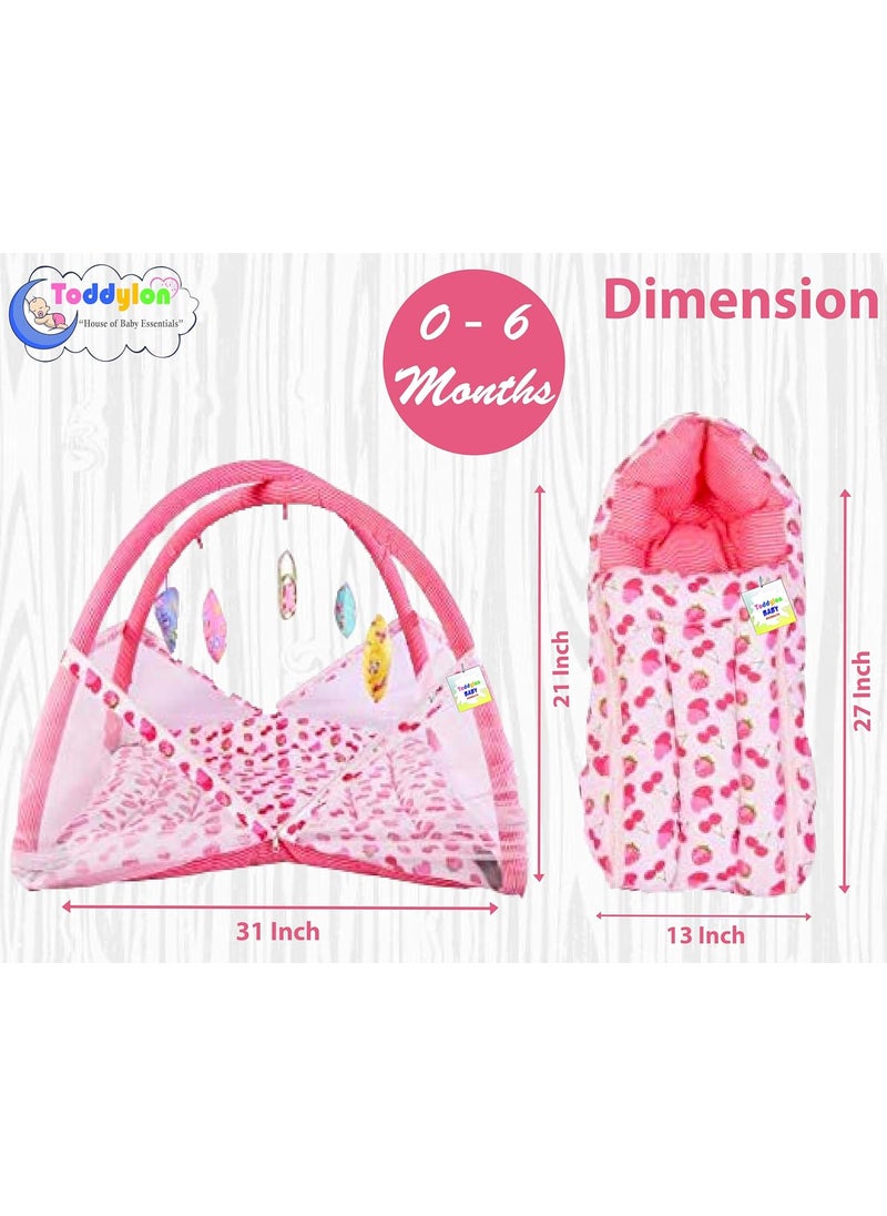 Toddylon Baby Bed New Born Baby Bedding Set Combo of Baby Mattress with Mosquito Net Sleeping Bags Cotton Beds Carry Bag Unisex Infants 06 Months 2PCS Set