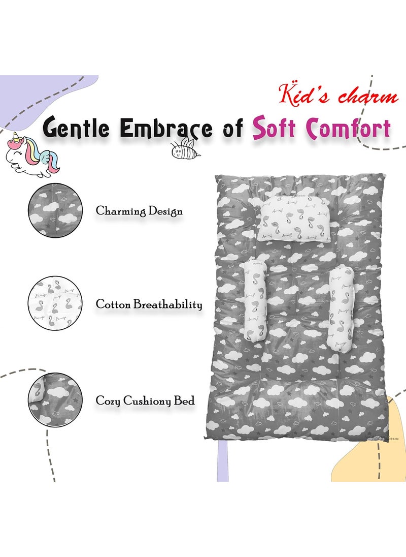 Kids Charm Baby Sleeping CloudMini Portable 2 in 1 for 0 to 4 Months New Born Baby Baby Sleeping Bed Cotton PillowGrey