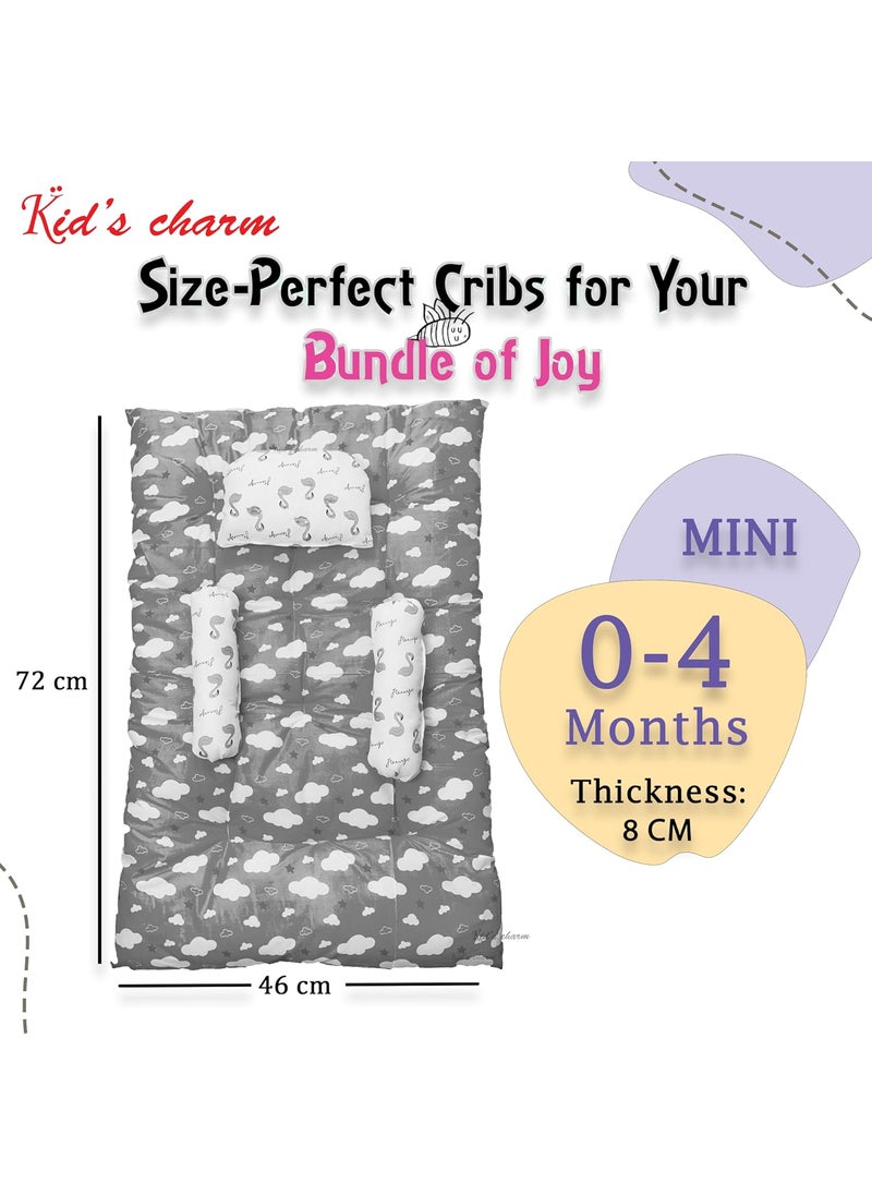 Kids Charm Baby Sleeping CloudMini Portable 2 in 1 for 0 to 4 Months New Born Baby Baby Sleeping Bed Cotton PillowGrey