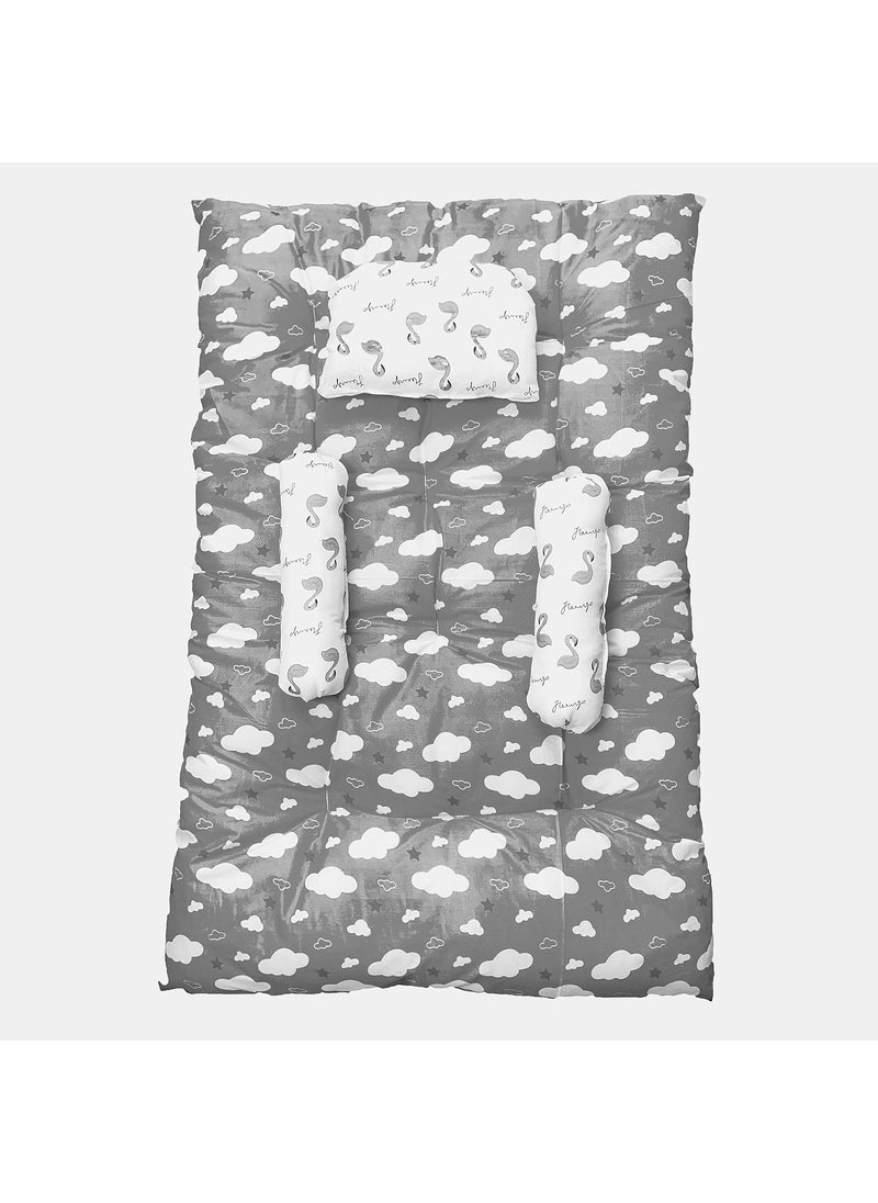 Kids Charm Baby Sleeping CloudMini Portable 2 in 1 for 0 to 4 Months New Born Baby Baby Sleeping Bed Cotton PillowGrey