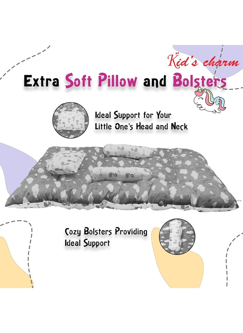 Kids Charm Baby Sleeping CloudMini Portable 2 in 1 for 0 to 4 Months New Born Baby Baby Sleeping Bed Cotton PillowGrey