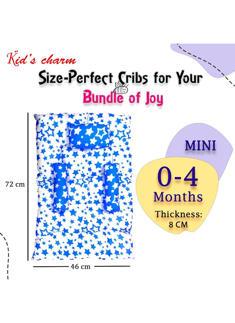 Kids Charm Baby Sleeping StarMultiMini Portable 2 in 1 for 0 to 4 Months New Born Baby Baby Sleeping Bed Cotton PillowBlue