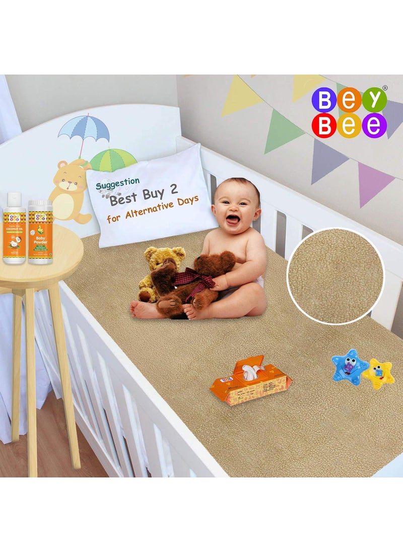 BeyBee Instadry AntiPiling Fleece Extra Absorbent Quick Dry Sheet for New Born Babies Cotton Bed Protector Mattress Reusable Waterproof Baby Cot Sheet for Toddler Infant Large Size 140x100cm Beige
