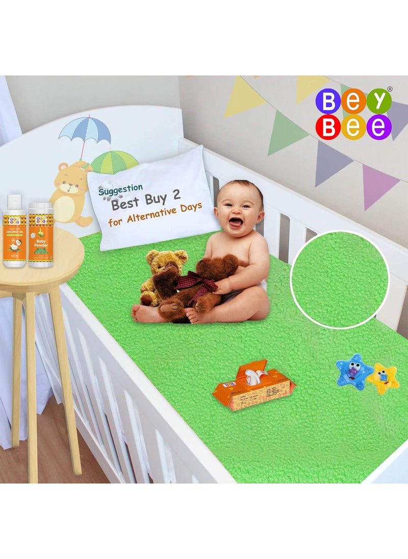 BeyBee Instadry AntiPiling Fleece Extra Absorbent Quick Dry Sheet for New Born Babies Cotton Bed Protector Mattress Reusable Waterproof baby Cot sheet for Toddler Infant XLarge size 200x140cm Light Green