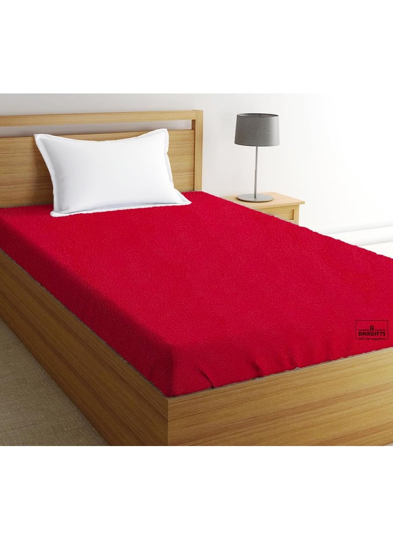 BMRGIFTS Cotton Extra Absorbent Waterproof Quick Dry Sheet for Baby Anti Piling Fleece Washable Mattress Protector Bed Protector Sheet for Toddler Children Single Bed Size 140x220 cm Red