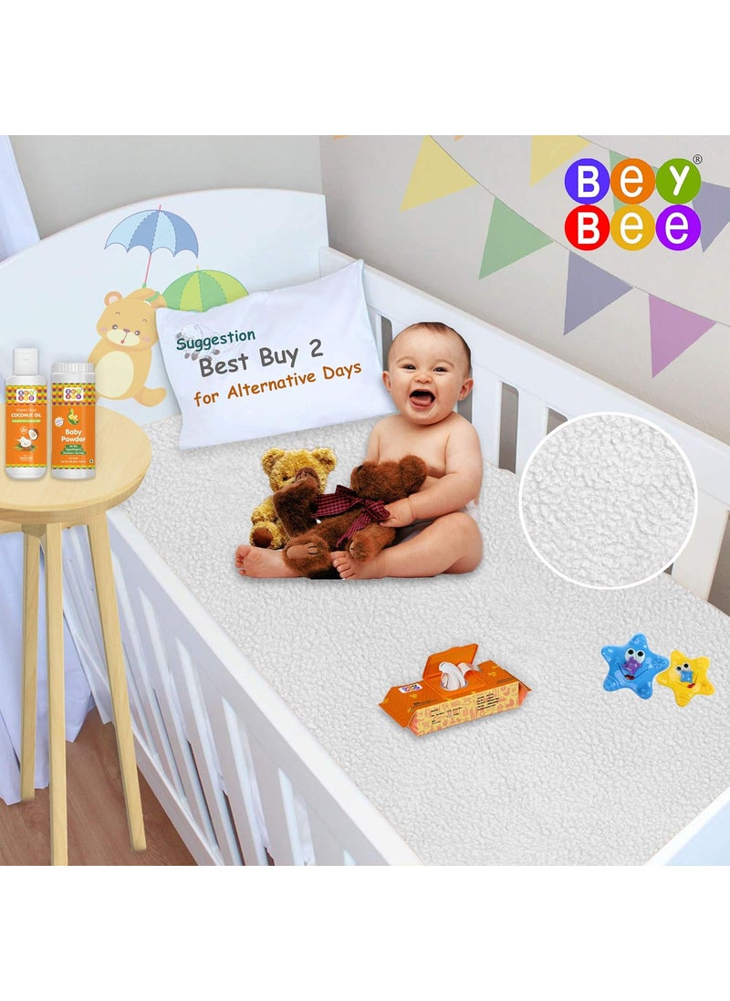 BeyBee Instadry AntiPiling Fleece Extra Absorbent Quick Dry Sheet for New Born Babies Cotton Bed Protector Mattress Waterproof Baby Cot Sheet for Toddler Infant XLarge Size 200x140cm Ivory