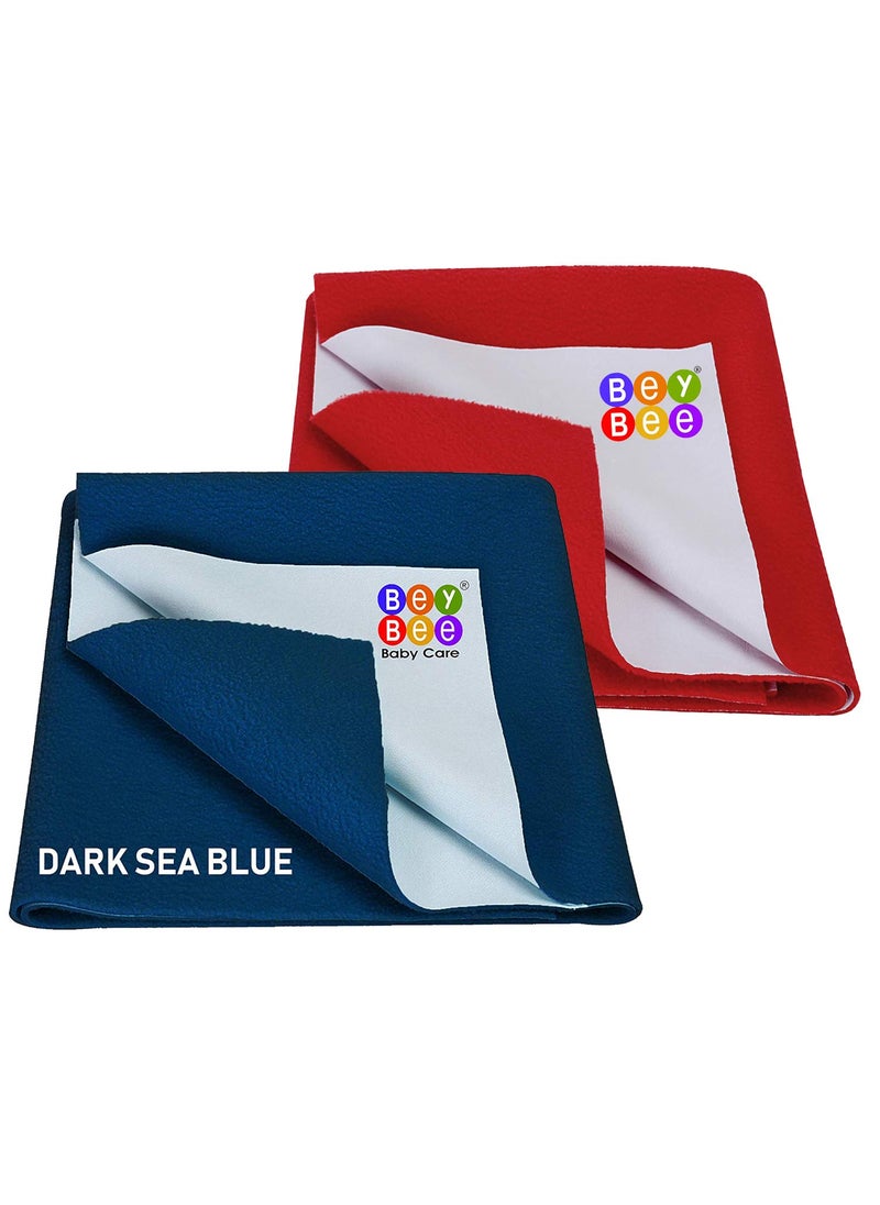 BeyBee NonToxic Quick Dry Sheet for New Born BabyAntiPiling Soft Fleece Bed ProtectorWaterproof Extra Absorbent Mattress Protector for Infant Large Combo Dark Sea BlueRed