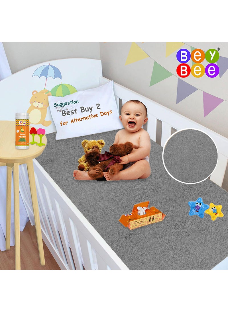 BeyBee NonToxic Quick Dry Sheet for New Born BabyAntiPiling Soft Fleece Bed ProtectorWaterproof Extra Absorbent Mattress Protector for Infant GreySea BlueMedium Combo100x70 cm