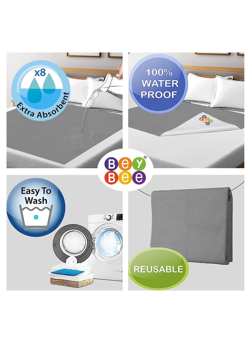 BeyBee NonToxic Quick Dry Sheet for New Born BabyAntiPiling Soft Fleece Bed ProtectorWaterproof Extra Absorbent Mattress Protector for Infant GreySea BlueMedium Combo100x70 cm