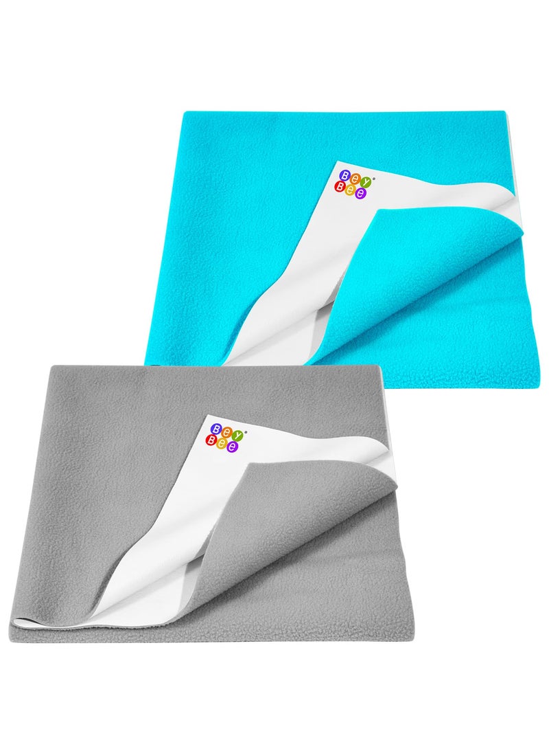 BeyBee NonToxic Quick Dry Sheet for New Born BabyAntiPiling Soft Fleece Bed ProtectorWaterproof Extra Absorbent Mattress Protector for Infant GreySea BlueMedium Combo100x70 cm
