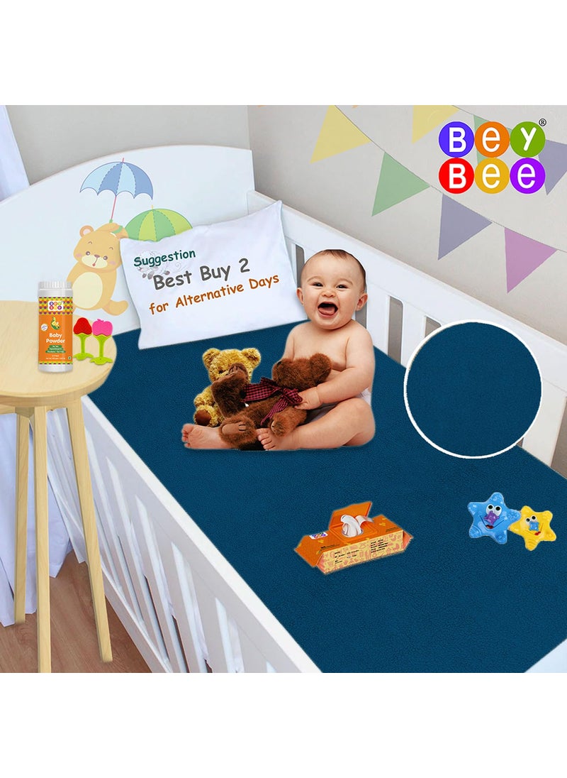 BeyBee NonToxic Quick Dry Sheet for New Born BabyAntiPiling Soft Fleece Bed ProtectorWaterproof Extra Absorbent Mattress Protector for Infant Dark Sea BlueMaroonMedium Combo100x70 cm