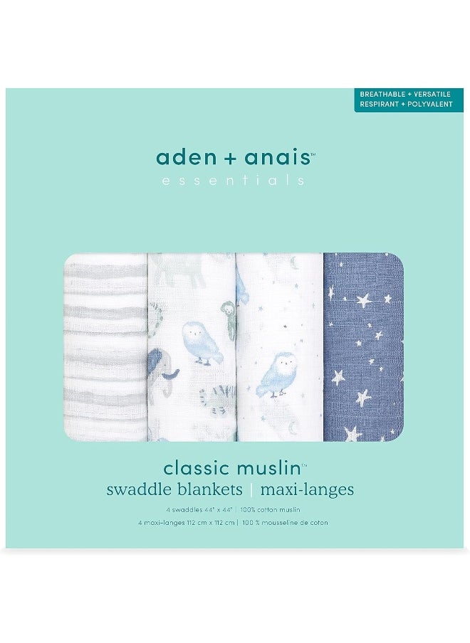 Aden + Anais™ essentials cotton muslin 4 pack swaddle blanket time to dream