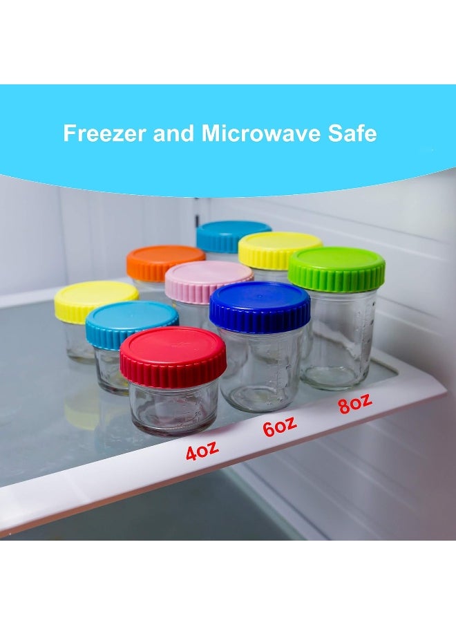Youngever Glass Baby Food Storage, 240ml Baby Food Glass Containers with Airtight Lids, Glass Jars with Lids, 8 Assorted Colours