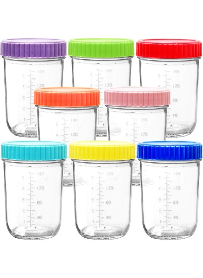 Youngever Glass Baby Food Storage, 240ml Baby Food Glass Containers with Airtight Lids, Glass Jars with Lids, 8 Assorted Colours