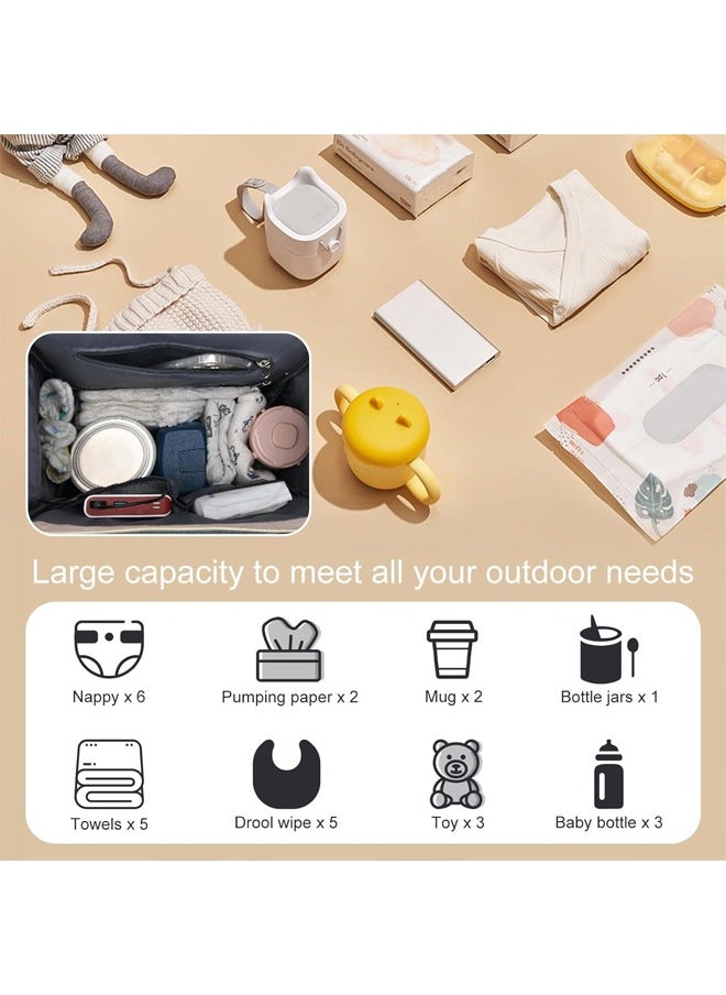 Baby Diaper Bag Backpack, Diaper Bag Multi Function Waterproof Travel Backpack Nappy Bags, Portable Changing Mat and Foldable Cot, Baby Travel Bag for Mum and Dad (Grey)