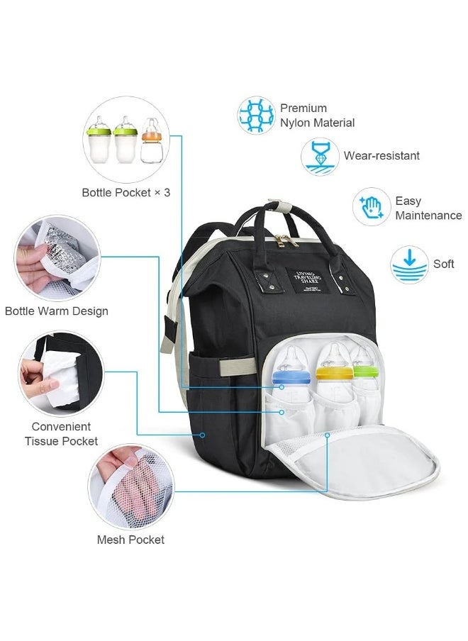 Baby Changing Bags, Insulated the Baby Bottle Bag, Waterproof Large Capacity Baby Travel Rucksack, Multi-Function Nappy Tote Shoulder Bag Organizer Mum Dad Backpack, Black