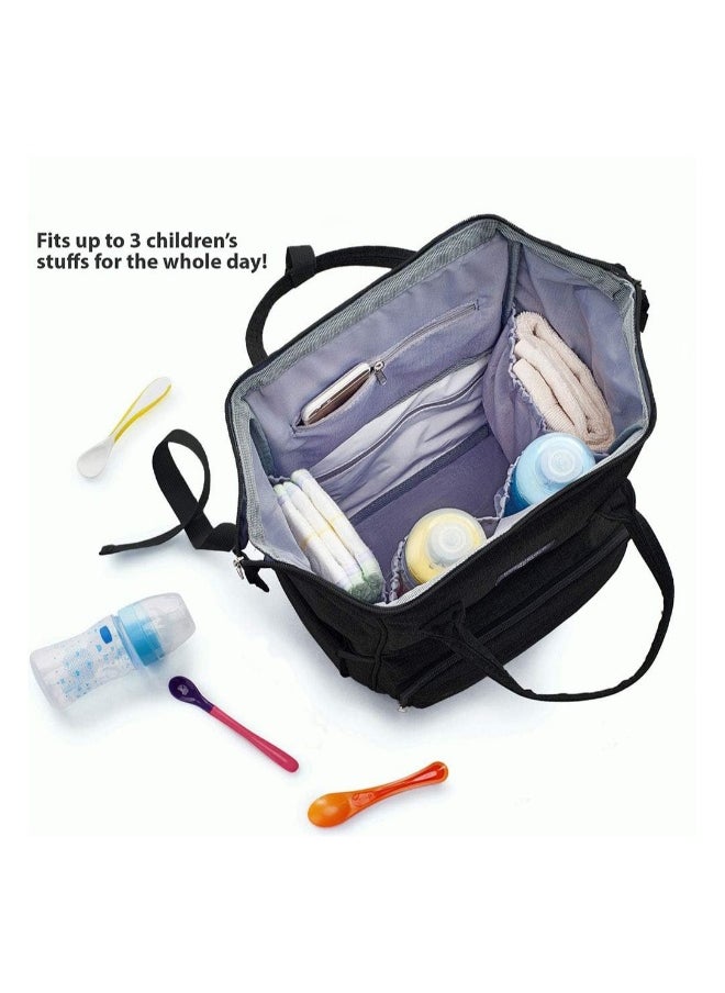 Baby Changing Bags, Insulated the Baby Bottle Bag, Waterproof Large Capacity Baby Travel Rucksack, Multi-Function Nappy Tote Shoulder Bag Organizer Mum Dad Backpack, Black
