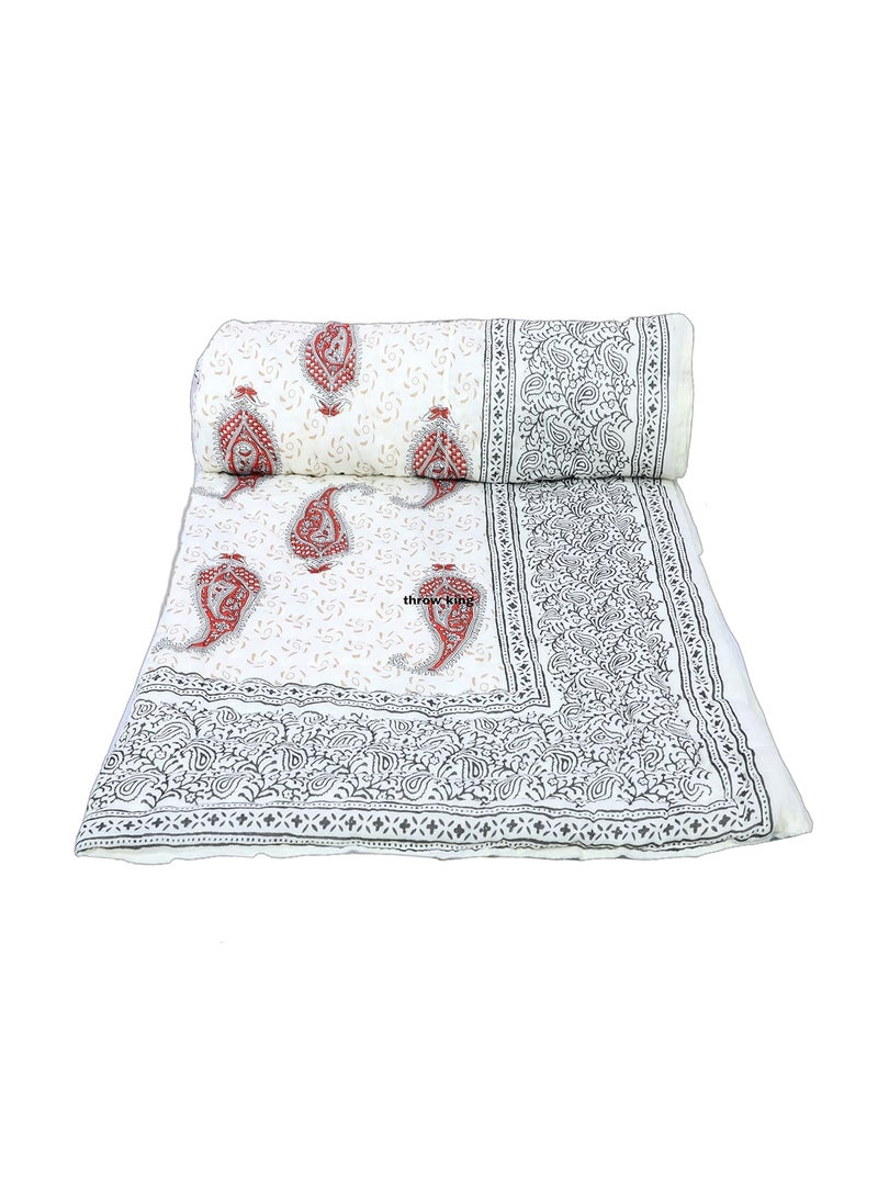 THROW KING Taraditional Hand Made Pure Cotton Floral Desing Single Bed Jaipuri razaiQuiltBlanketThrow Pack of 1