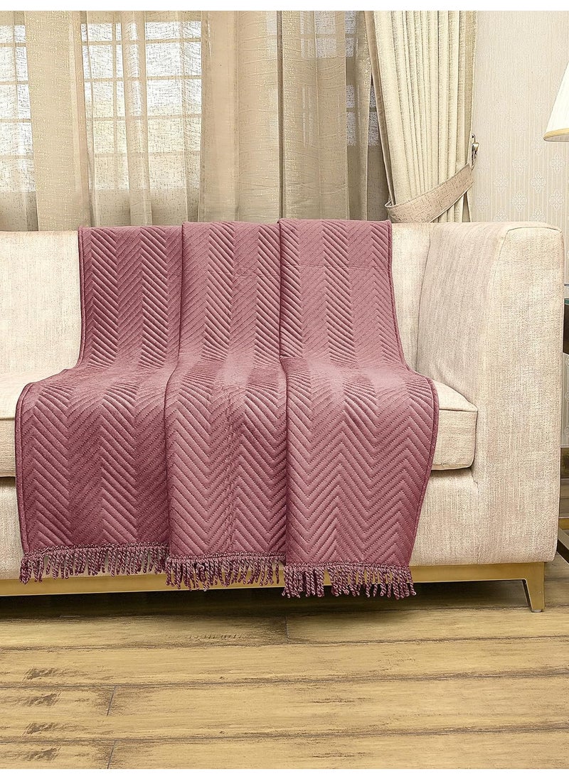 SARAL HOME EASY LIVING Velvet Chevron Sofa Throw140X125 CmPeach