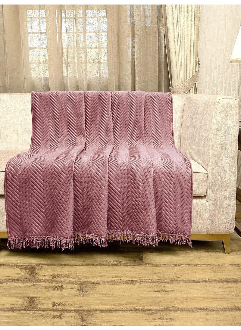 SARAL HOME EASY LIVING Velvet Chevron Sofa Throw140X125 CmPeach