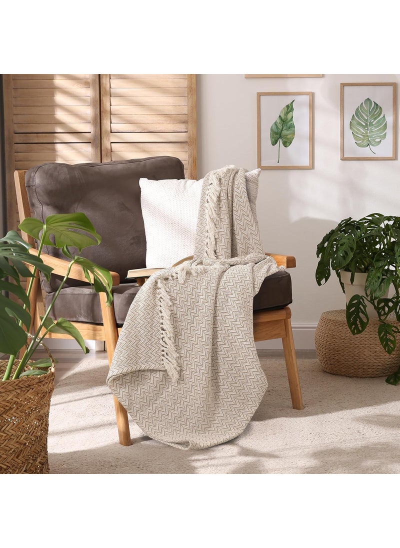 SASHAA WORLD Herringbone Patterned Cotton Woven Throw Ideal for Your Home Sofa Bed and Chair 180X200 Cm