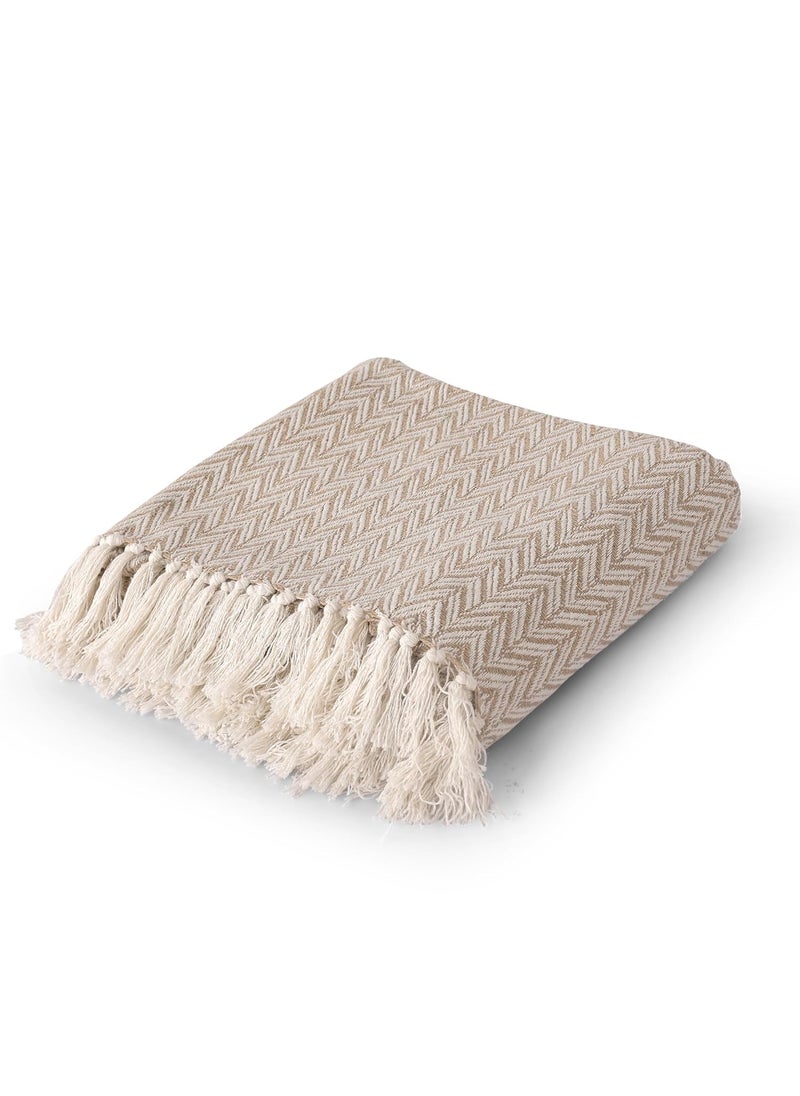 SASHAA WORLD Herringbone Patterned Cotton Woven Throw Ideal for Your Home Sofa Bed and Chair 180X200 Cm
