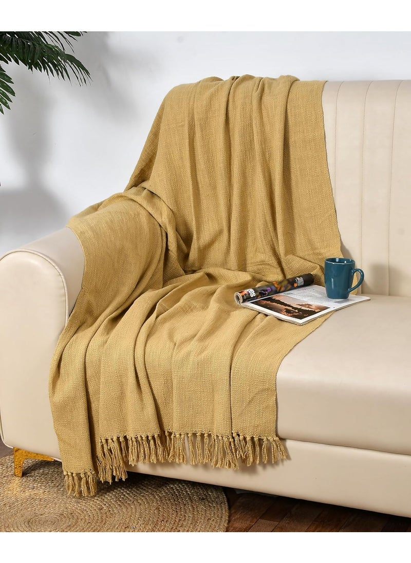 HomewayTex 100 Cotton SUVA Slub Throw Sofa ThrowBed Throw and Blanket Elc Size125X150 CMS OR 50X60 INCH Colour Tan