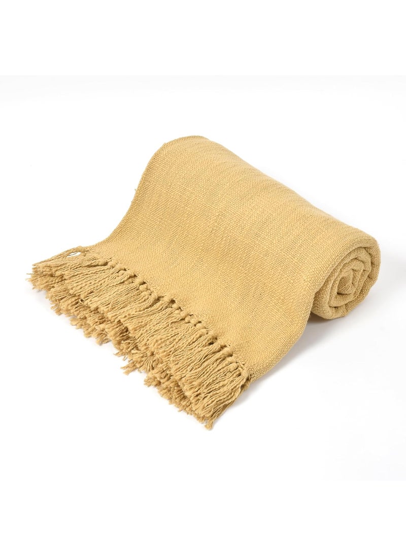 HomewayTex 100 Cotton SUVA Slub Throw Sofa ThrowBed Throw and Blanket Elc Size125X150 CMS OR 50X60 INCH Colour Tan
