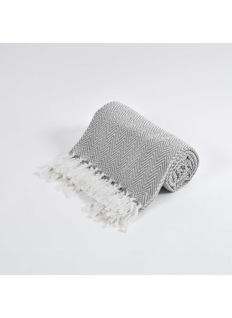HomewayTex 100 Cotton Herringbone Sofa ThrowBed Throw ThrowAC Blankets etc Size130X180 CMS OR 52X70 INCH Grey