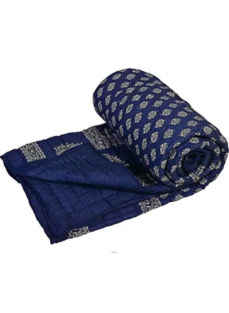 THROW KING Rajasthani Reversible Hand Made King Size Pure Cotton Soft and Cozy Light Weight Single Bed Jaipuri razaiQuiltBlanketDoharDuvetBlue