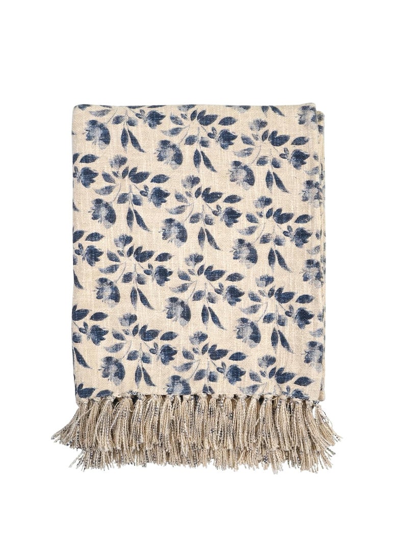 Ode Cleo Striped Throw AC Blanket Throw for Living Room Sofa Bed Chair Picnic Used for Gift Natural Beige Throw Blanket Pack of 1 CottonNaturalBlue