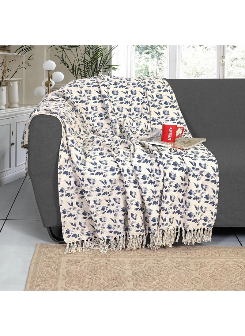 Ode Cleo Striped Throw AC Blanket Throw for Living Room Sofa Bed Chair Picnic Used for Gift Natural Beige Throw Blanket Pack of 1 CottonNaturalBlue