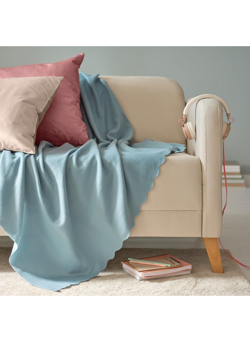 JENIFO THORGUN Throw 120x160 cm 47x63 Blue Plush Soft Cotton Blanket Cozy Throw for Sofa or Bed in Modern Style